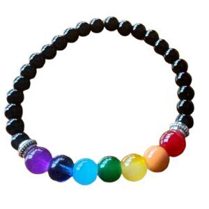 Men's Gay Pride LGBTQ stretch bracelet with glass beads NWT 8"